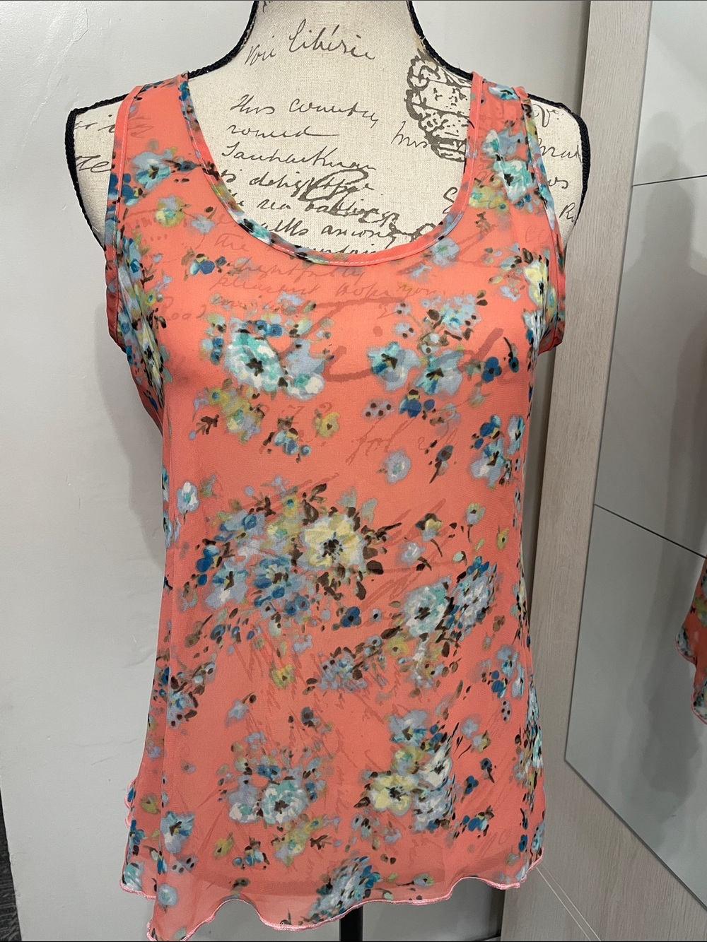 Floral Coral Sleeveless Tank Top